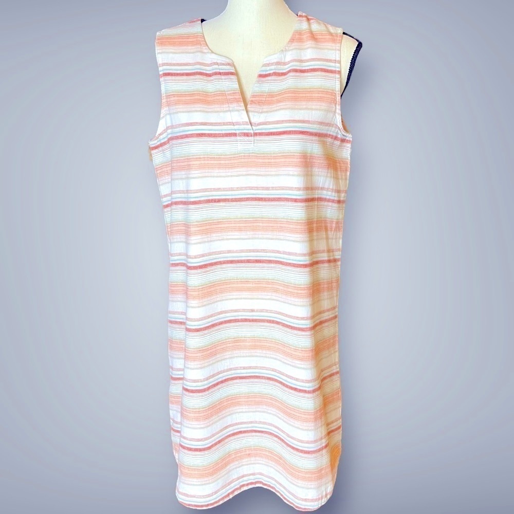 Beachlunchlounge Stripped Sleeveless Short Tunic Dress Size M Peach Ivory Blue